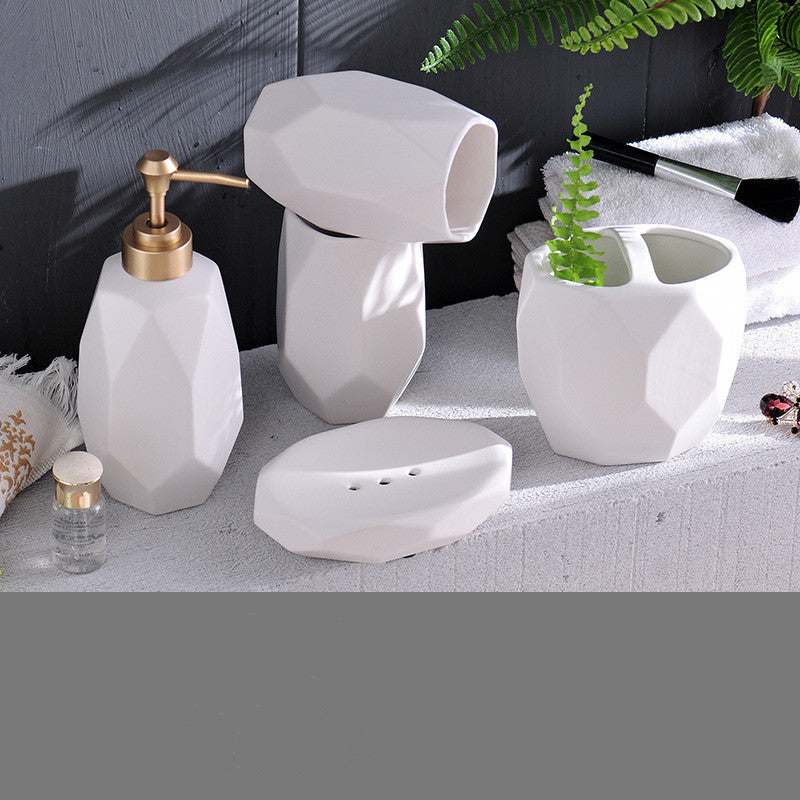 Buy 5-Pieces Diamond Pattern Ceramic Bathroom Accessories Set