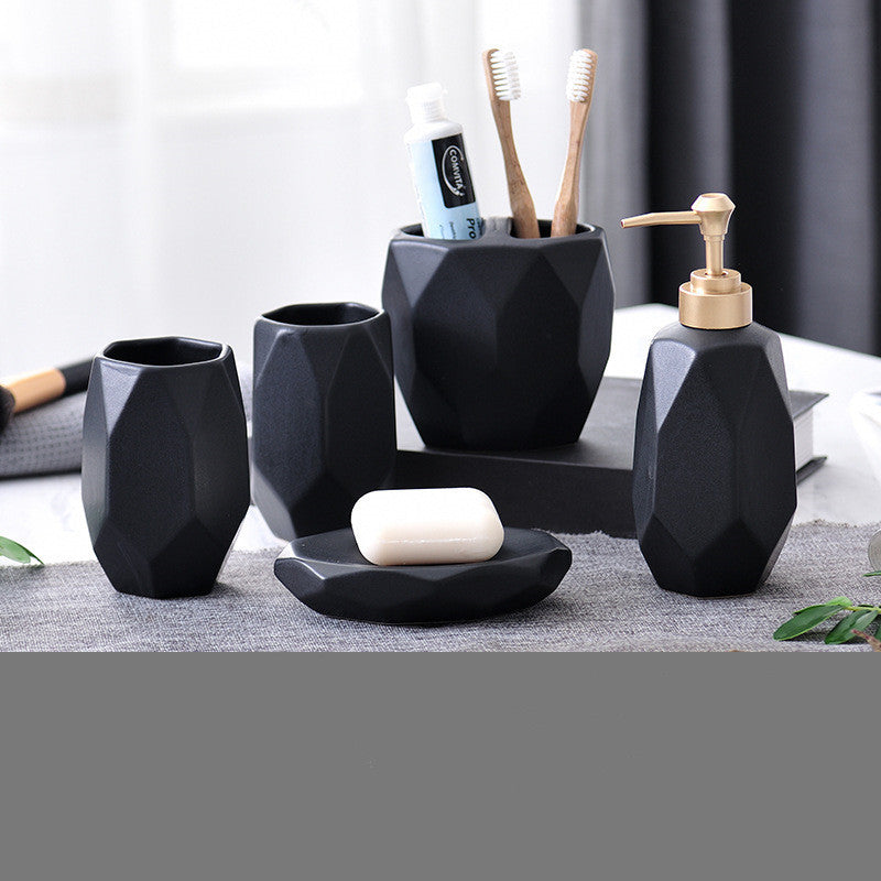 Buy 5-Pieces Diamond Pattern Ceramic Bathroom Accessories Set