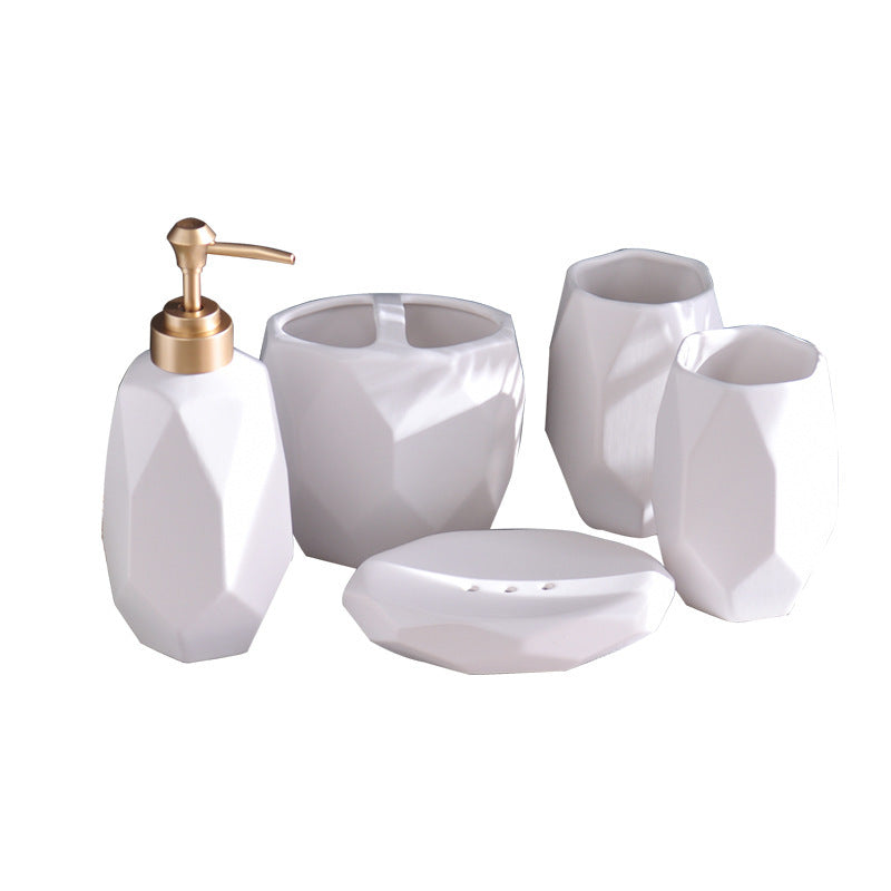 Buy 5-Pieces Diamond Pattern Ceramic Bathroom Accessories Set