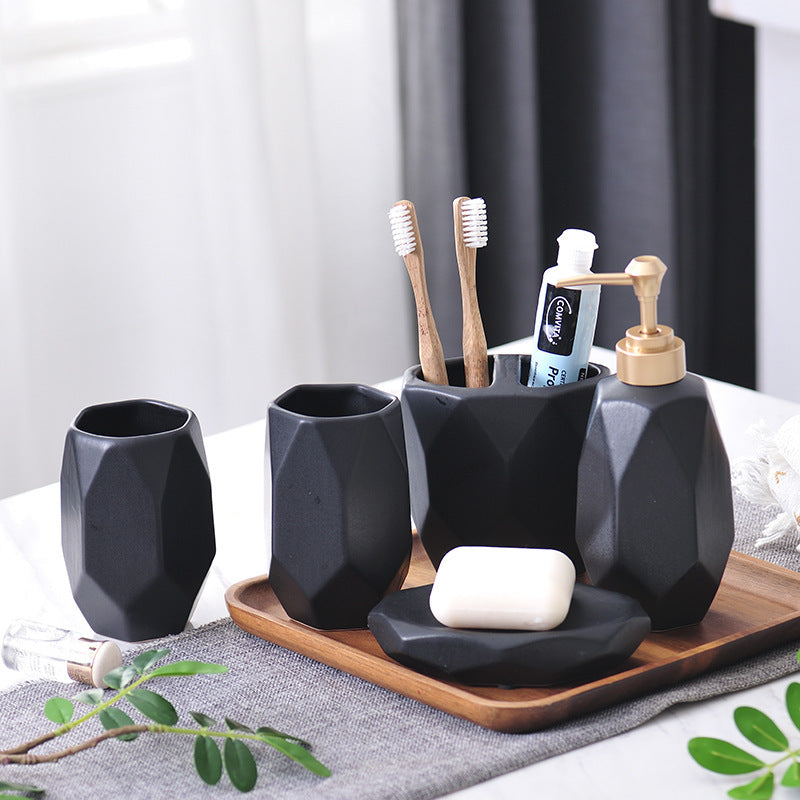 Buy 5-Pieces Diamond Pattern Ceramic Bathroom Accessories Set
