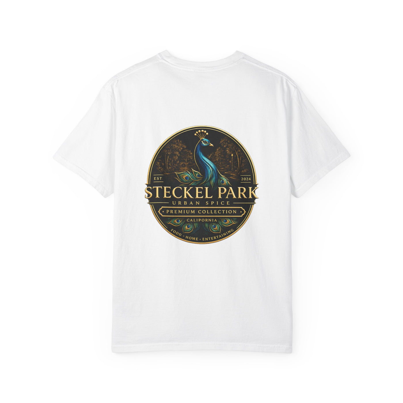 T-Shirt — Steckel Park Logo Tee (Front Box & Decorative Peacock Back)