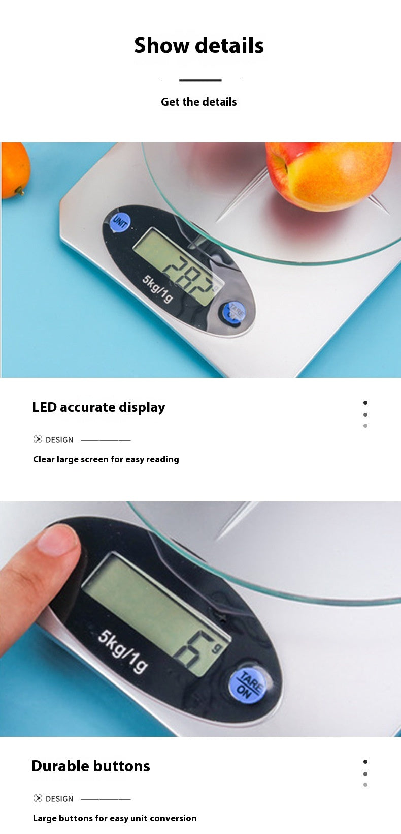 Tempered Glass Metallic Accurate LED Display Digital Food Scale for Weighing Food Items