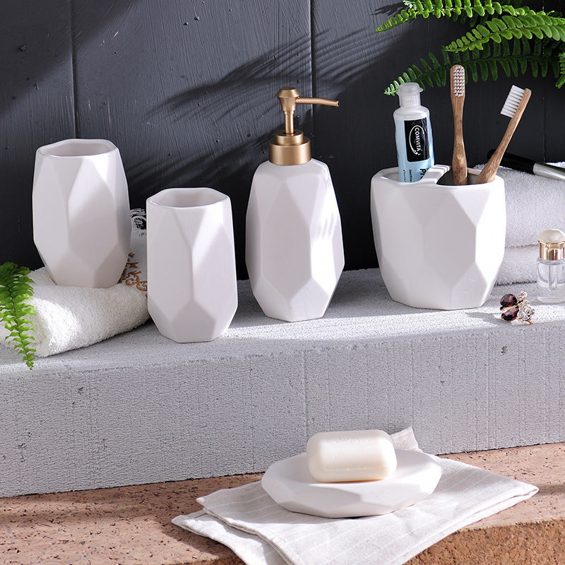 Buy 5-Pieces Diamond Pattern Ceramic Bathroom Accessories Set