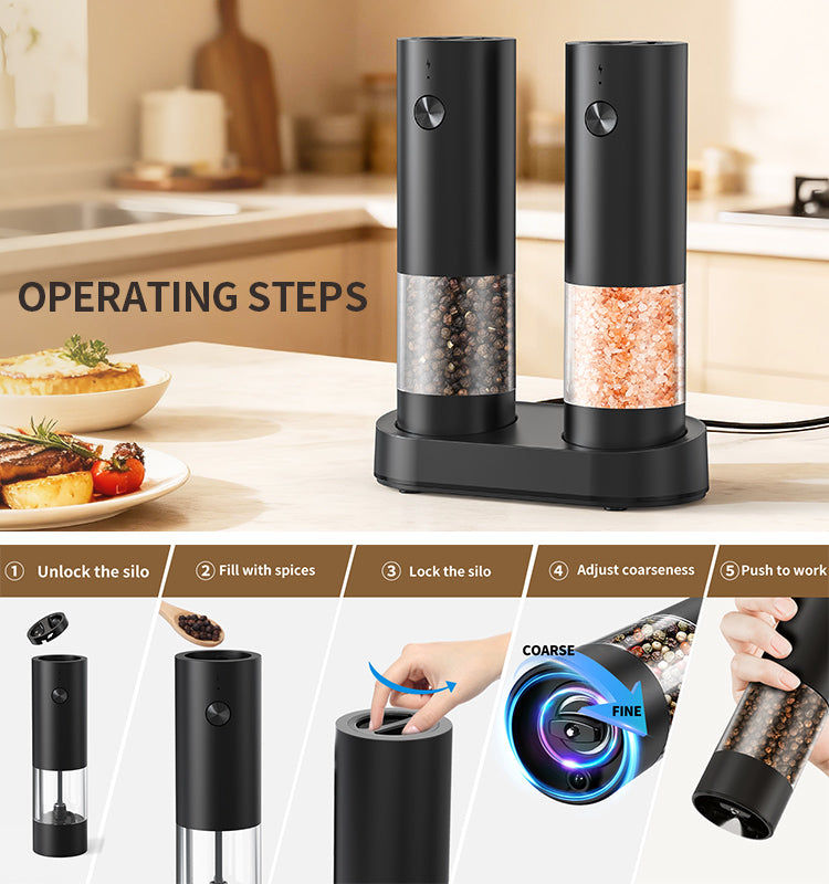 Rechargeable Electric Salt & Pepper Grinder Set