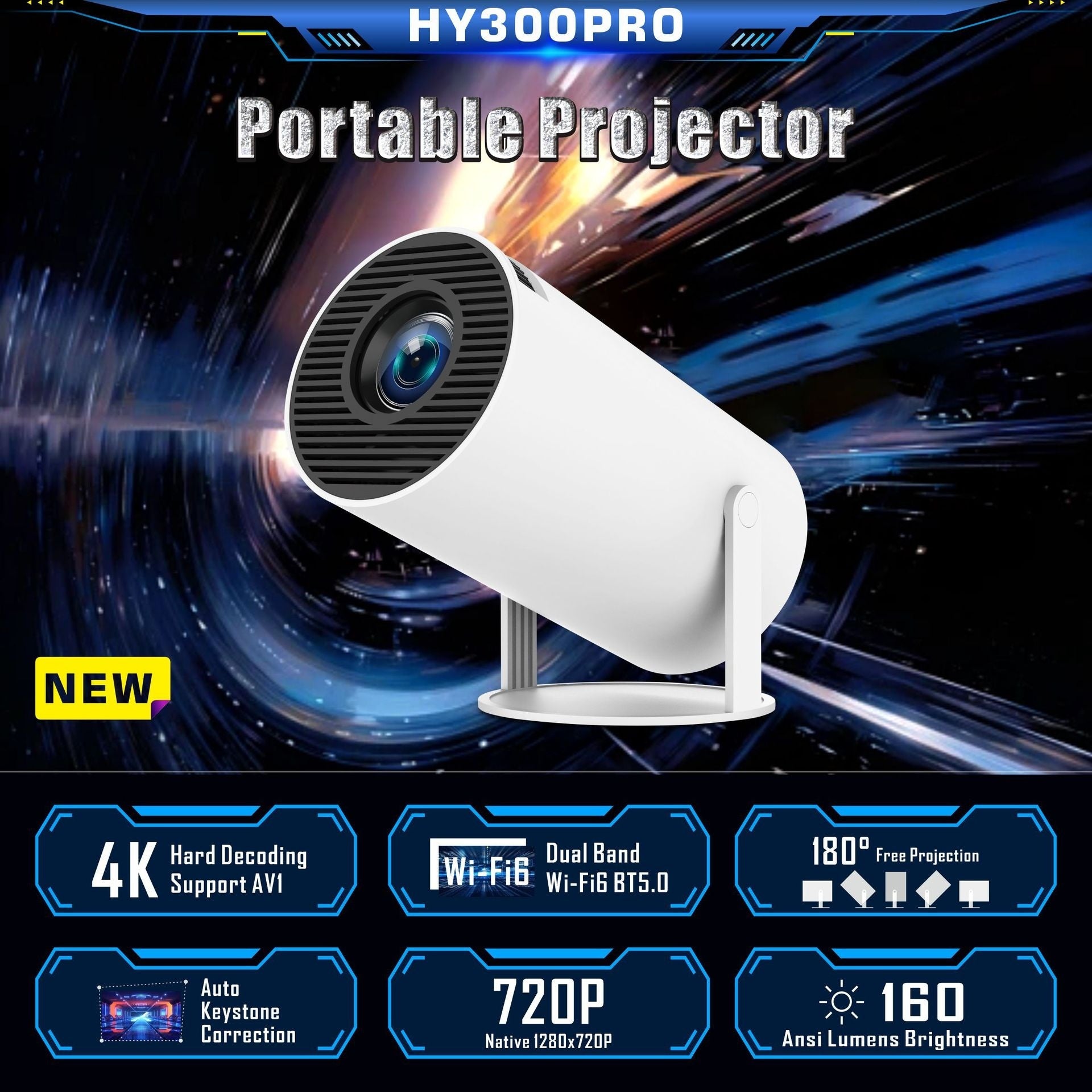 Ultra Fast Wireless Bluetooth and WiFi Enable Dual Band HY300 Pro Projector