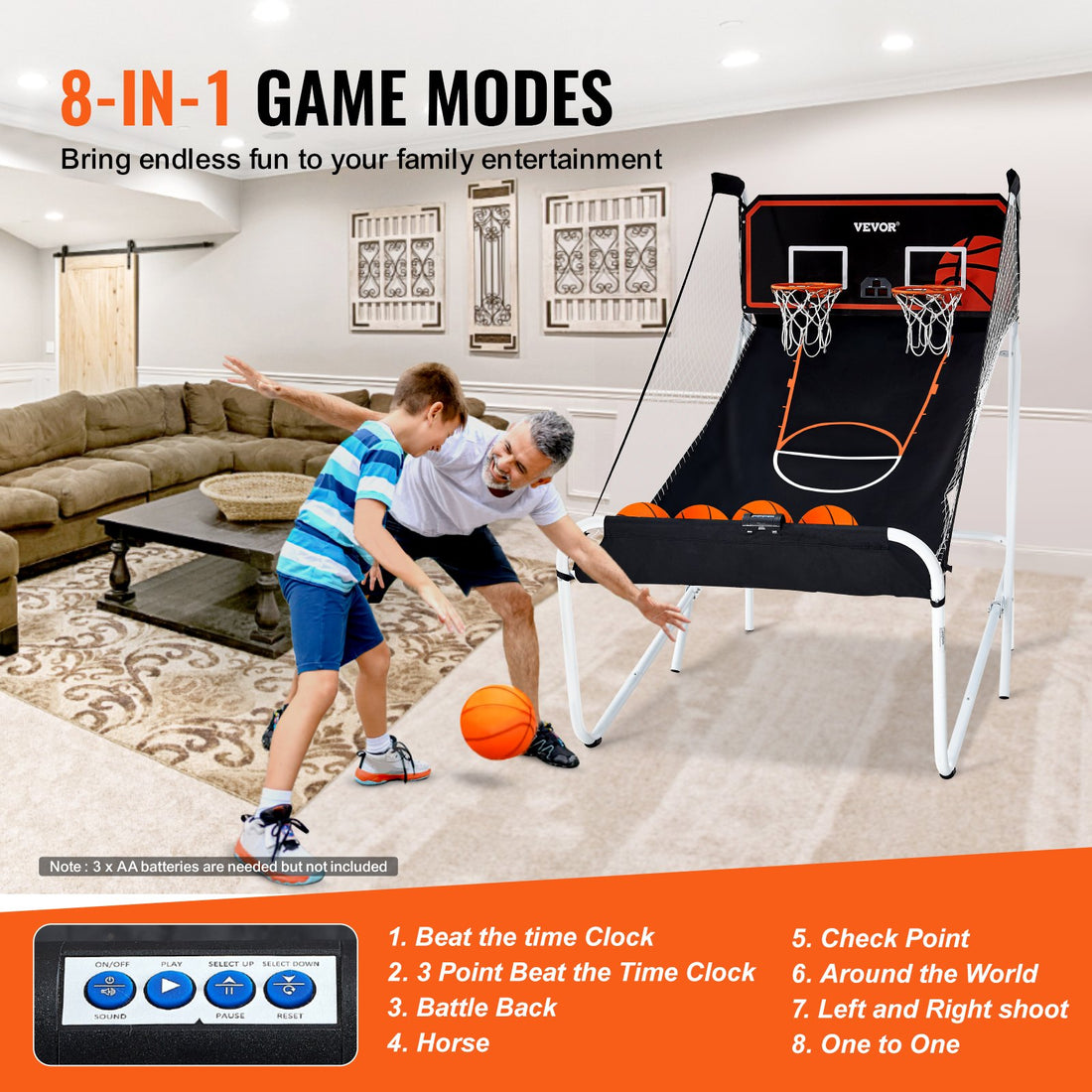 Foldable 2-Player Indoor Basketball Arcade Game
